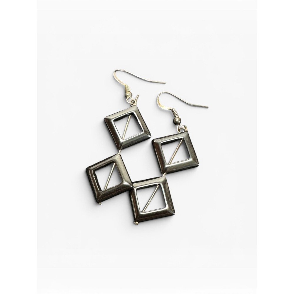 Geometric Drop Earrings Gunmetal Tone Modernist Square